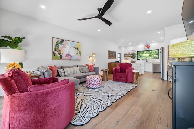 1113 Twin Points Rd, Hot Springs, AR 71913 - living room featuring light wood-type flooring, recessed lighting, and ceiling fan