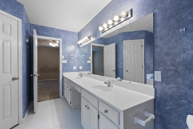 53 E Main St, Greenbrier, AR 72058 - full bathroom featuring double vanity, ceiling fan, and tile patterned flooring