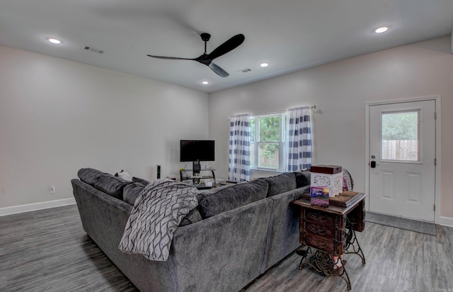 226 Shamsie Ln, White Hall, AR 71602 - living area featuring wood finished floors, a ceiling fan, and recessed lighting