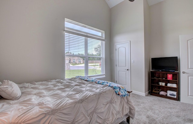 226 Shamsie Ln, White Hall, AR 71602 - bedroom featuring carpet, multiple windows, and high vaulted ceiling