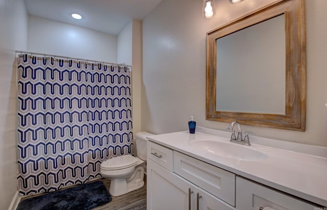 226 Shamsie Ln, White Hall, AR 71602 - full bathroom with vanity, a shower with shower curtain, and wood finished floors