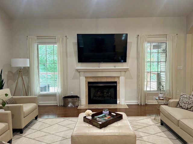 3 Timber Ridge Cir, Arkadelphia, AR 71923 - living room featuring plenty of natural light, a tiled fireplace, and wood finished floors
