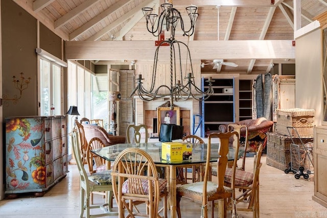 1032 Nunis Dr, Heber Springs, AR 72543 - dining area with wood ceiling, a chandelier, wood-type flooring, and ceiling fan
