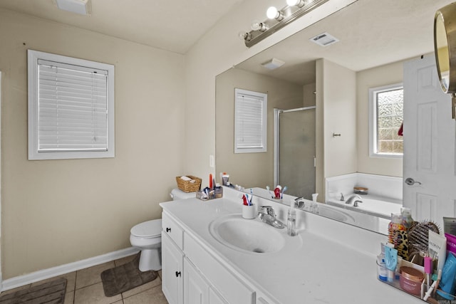 19 Mustang, Cabot, AR 72023 - full bathroom featuring vanity, a stall shower, tile patterned flooring, and a garden tub