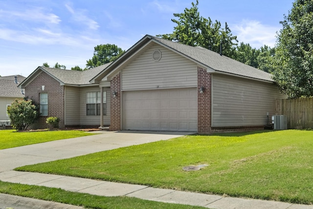 19 Mustang, Cabot, AR 72023 - ranch-style home with brick siding, an attached garage, driveway, a front yard, and a shingled roof