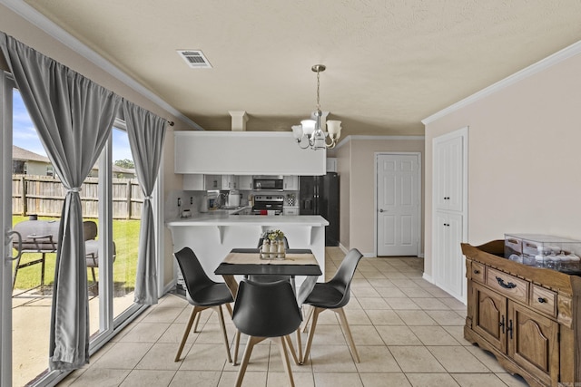 19 Mustang, Cabot, AR 72023 - dining room featuring a chandelier, ornamental molding, and light tile patterned flooring