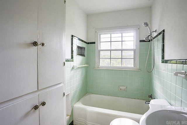 1810 N Mississippi, Little Rock, AR 72227 - bathroom featuring tile walls and shower / washtub combination