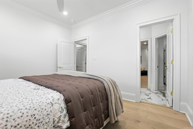 153 Caurel Cir, Little Rock, AR 72223 - bedroom featuring ornamental molding, light wood finished floors, recessed lighting, and ceiling fan
