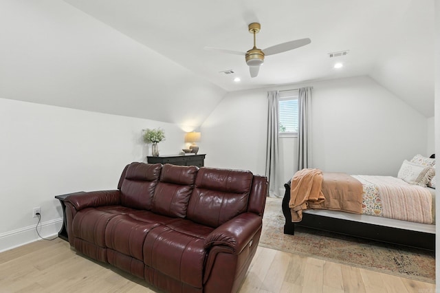 153 Caurel Cir, Little Rock, AR 72223 - bedroom with light wood finished floors, vaulted ceiling, and a ceiling fan