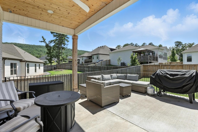 153 Caurel Cir, Little Rock, AR 72223 - fenced backyard with a residential view, outdoor lounge area, a patio area, and a grill