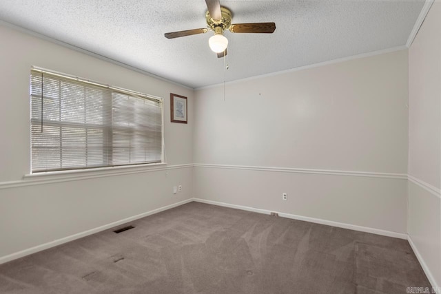 12605 Janelle Ct, Little Rock, AR 72205 - carpeted empty room with ceiling fan, a textured ceiling, and ornamental molding