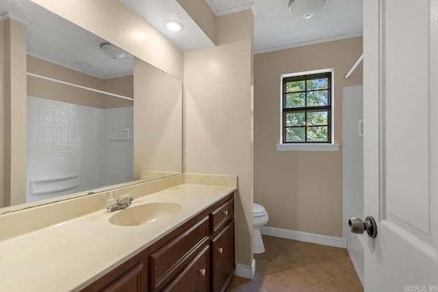 12605 Janelle Ct, Little Rock, AR 72205 - bathroom with vanity, a shower, tile patterned flooring, and ornamental molding