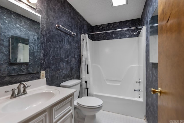 12605 Janelle Ct, Little Rock, AR 72205 - full bath with shower / bathtub combination with curtain, vanity, tile patterned flooring, and a textured ceiling
