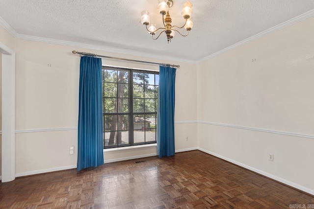 12605 Janelle Ct, Little Rock, AR 72205 - unfurnished room with a chandelier, a textured ceiling, and ornamental molding