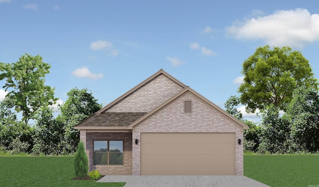 13423 Teton Dr, Little Rock, AR 72211 - view of front of house featuring a front lawn, brick siding, a garage, and an outbuilding