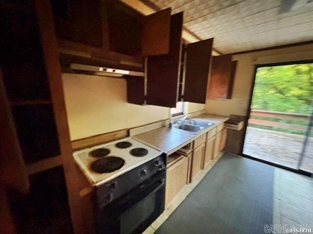 6430 Park Ave, Hot Springs, AR 71901 - kitchen with electric range, exhaust hood, and light countertops