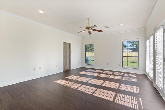 930 Enderlin, Conway, AR 72034 - empty room featuring a ceiling fan, dark wood-style flooring, ornamental molding, and recessed lighting