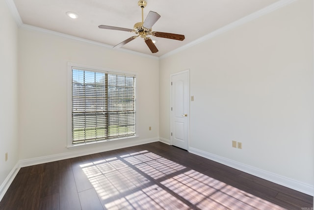 930 Enderlin, Conway, AR 72034 - spare room with dark wood finished floors, crown molding, recessed lighting, and a ceiling fan