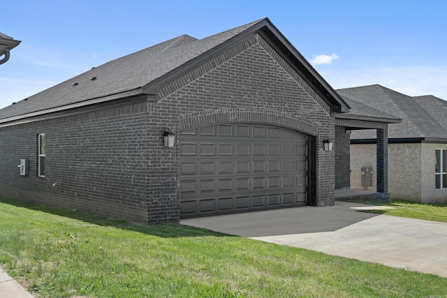 7213 Stonehenge Dr, Sherwood, AR 72120 - view of property exterior with brick siding, an attached garage, driveway, a shingled roof, and a yard