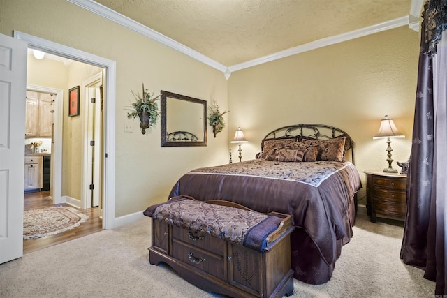 410 E Green St, Morrilton, AR 72110 - bedroom with carpet floors, ornamental molding, and a textured ceiling