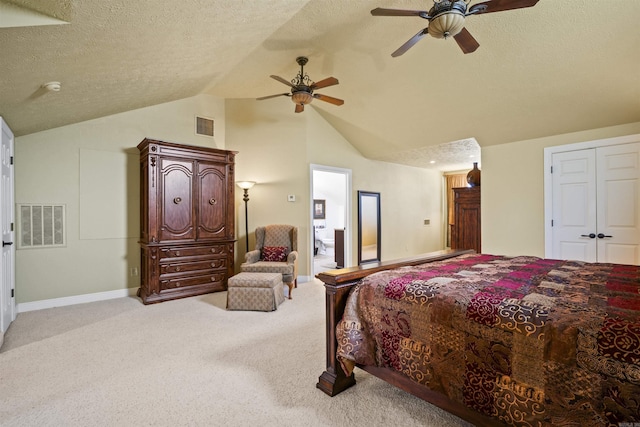 410 E Green St, Morrilton, AR 72110 - bedroom featuring lofted ceiling, carpet, a textured ceiling, and a ceiling fan