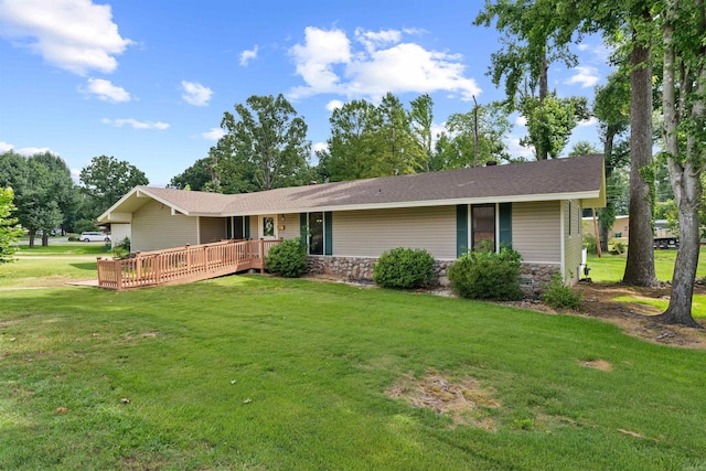 31 Deerfield Dr, Sherwood, AR 72120 - single story home with stone siding, a front yard, and a deck