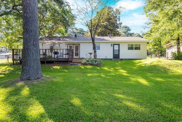 4203 Glenda Ln, Benton, AR 72019 - rear view of property with a wooden deck and a lawn
