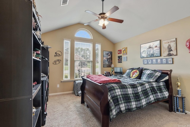 2104 Magna Carta Ln, Bryant, AR 72022 - bedroom with light colored carpet, lofted ceiling, and ceiling fan