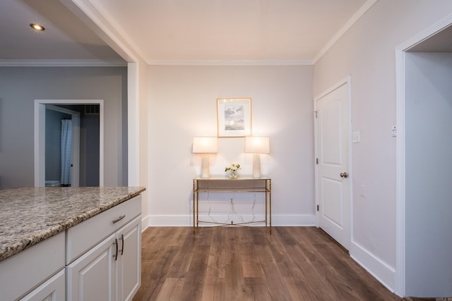 2222 N University, Little Rock, AR 72207 - corridor featuring crown molding, dark wood-style floors, and recessed lighting