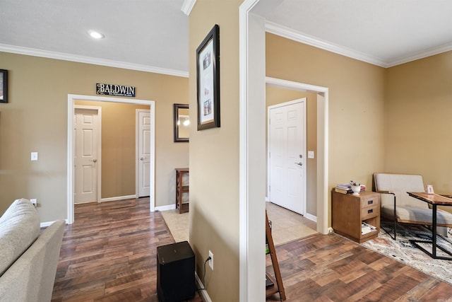 1700 Hosta, Conway, AR 72034 - corridor with ornamental molding, wood finished floors, and recessed lighting