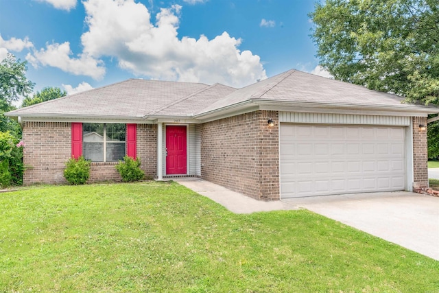 1465 Pyramid Dr, Conway, AR 72034 - single story home with brick siding, an attached garage, a front lawn, concrete driveway, and roof with shingles