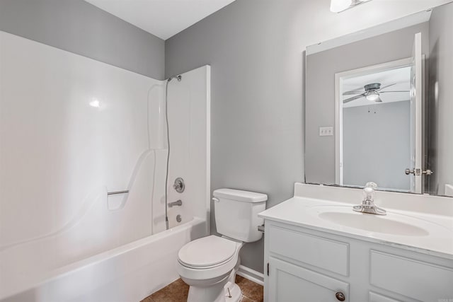 1465 Pyramid Dr, Conway, AR 72034 - bathroom featuring vanity, shower / bath combination, a ceiling fan, and tile patterned floors