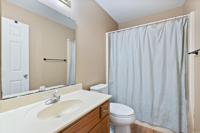 1410 Pyramid Dr, Conway, AR 72032 - bathroom featuring vanity, wood finished floors, and curtained shower