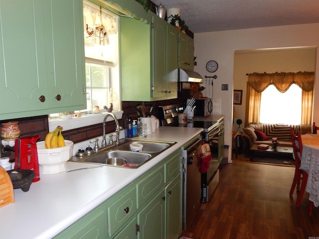 155 N Ridge Rd, Heber Springs, AR 72543 - kitchen featuring green cabinetry, electric range, range hood, and plenty of natural light