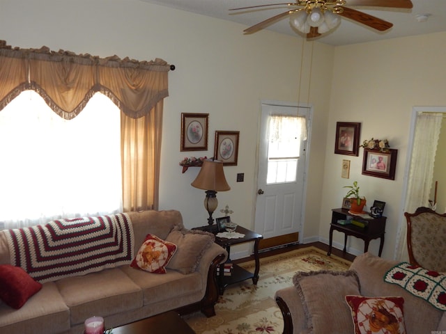 155 N Ridge Rd, Heber Springs, AR 72543 - living room with a ceiling fan and wood finished floors