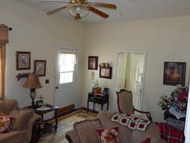 155 N Ridge Rd, Heber Springs, AR 72543 - living area featuring a ceiling fan and wood finished floors