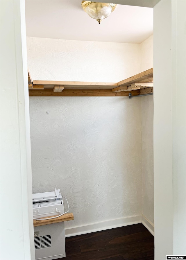 spacious closet with dark wood-type flooring