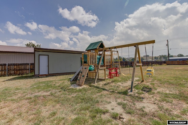 view of playground featuring a lawn