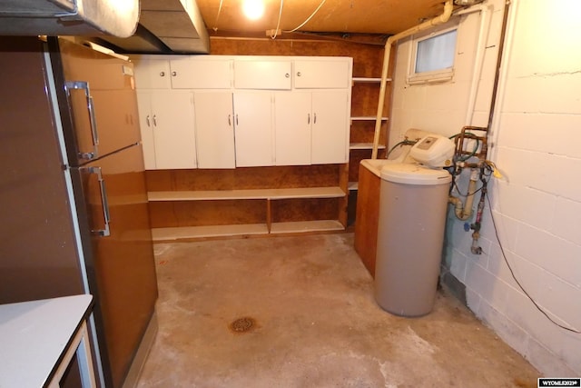 basement with refrigerator