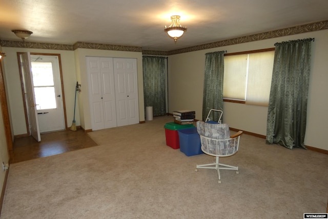 rec room featuring carpet flooring