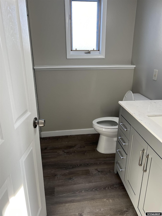 bathroom featuring hardwood / wood-style floors, vanity, and toilet