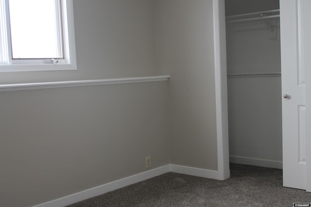 unfurnished bedroom with carpet flooring and a closet