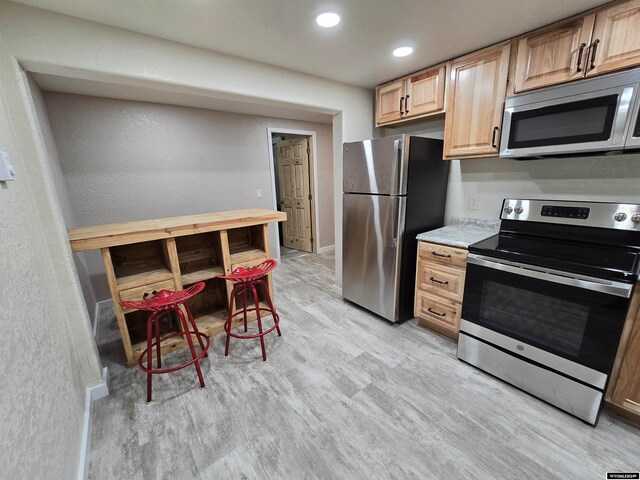 kitchen with light hardwood / wood-style floors and stainless steel appliances