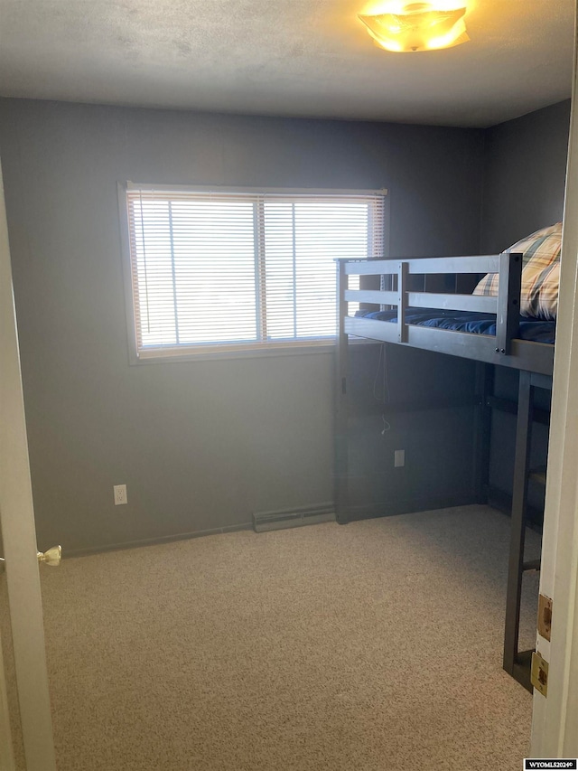 bedroom with light colored carpet