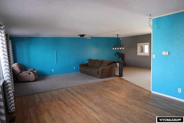 unfurnished living room with light hardwood / wood-style flooring and a textured ceiling