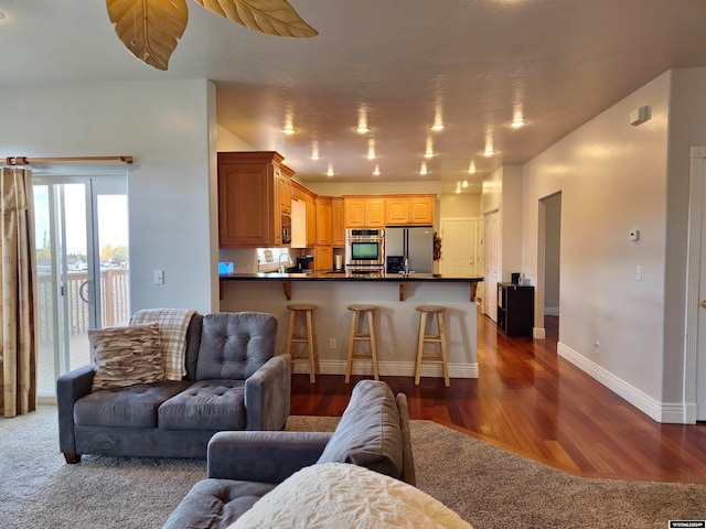 living room with dark wood-type flooring