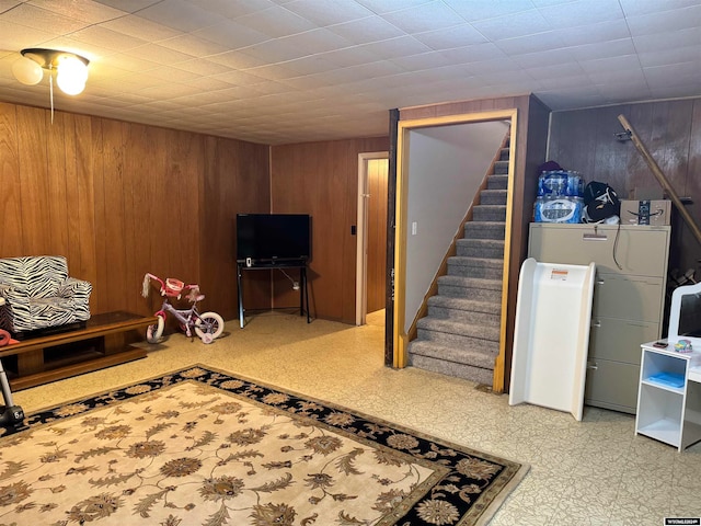 basement with wooden walls