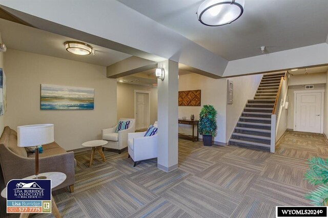 interior space featuring carpet flooring