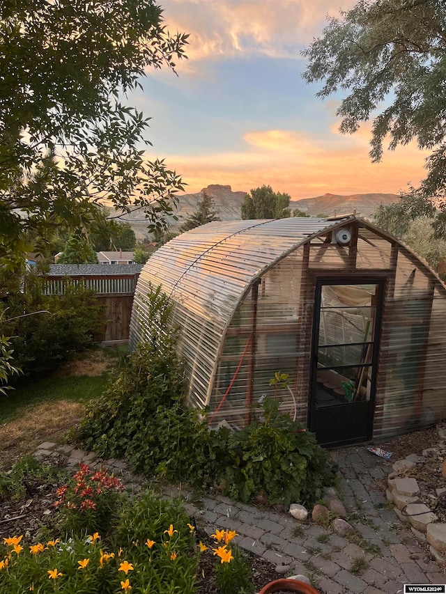 exterior space featuring a mountain view