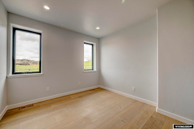 spare room with a wealth of natural light and light wood-type flooring